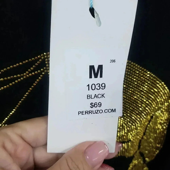 Perruzo Gold Embellished Heads or Tails TShirt - Picture 6 of 7